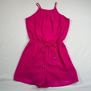 Ya Los Angeles Sleeveless Romper Womens Size Small Hot Pink Pockets Open Back
